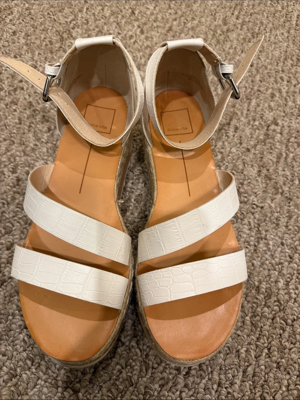 Dolce Vita White Croc-Embossed Ankle-Strap Platform Espadrille Sandals - Picture 1 of 3